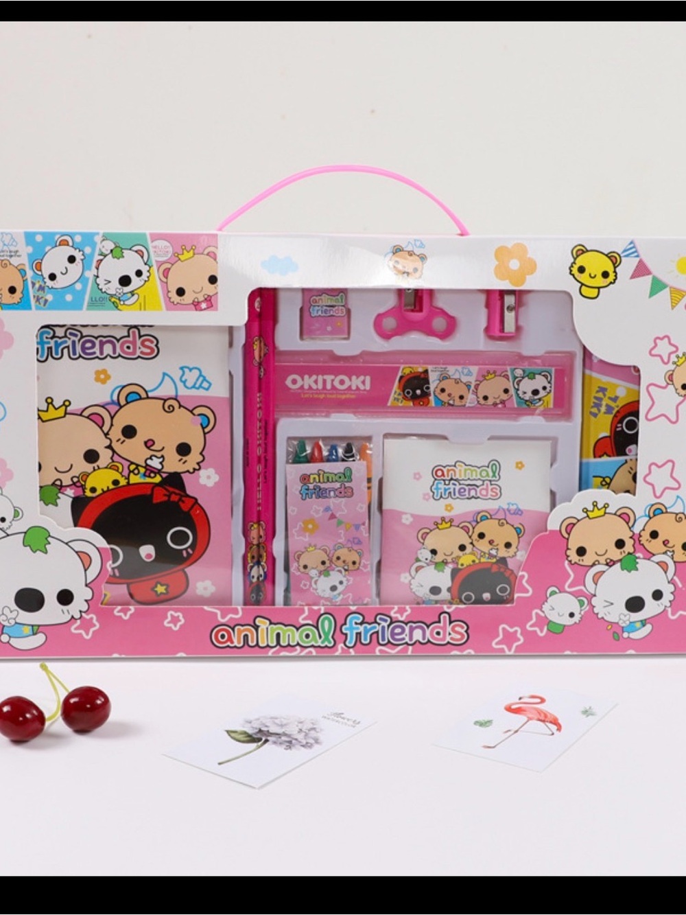 Animal Friends Pink Kids Stationery Set